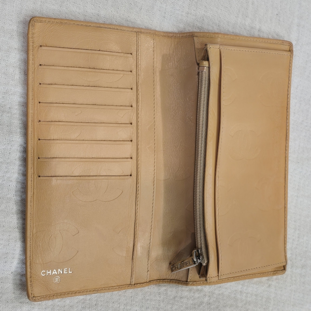 Chanel Cambon Long Leather Wallet Beige Black CC Passport Travel Yen Case Clutch - Picture 11 of 16